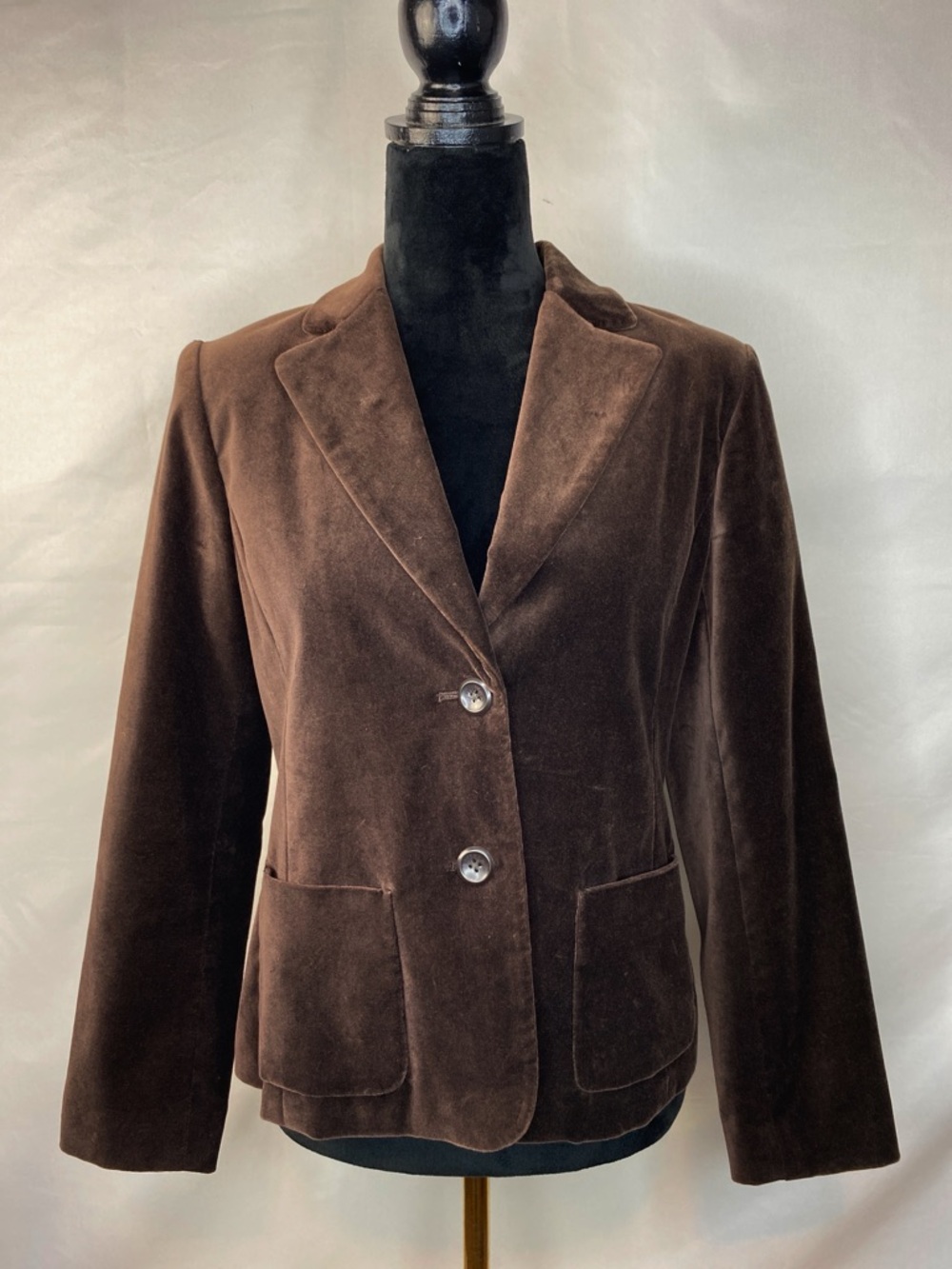 Vintage Y2K Rafaella Chocolate Brown Velvet Blazer Jacket Striped Lining Size 8P
